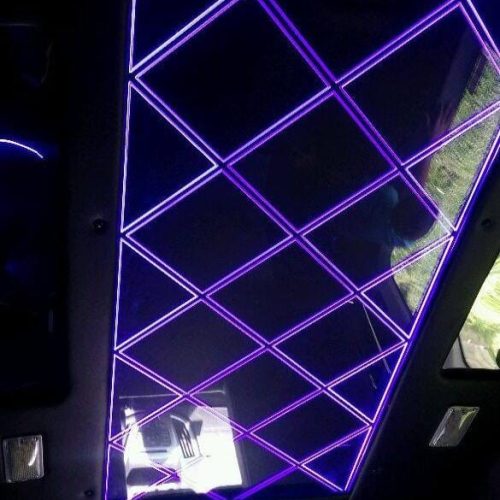 Custom interior design on Party Bus Lounge's Transit Lounge party bus - Houston, TX